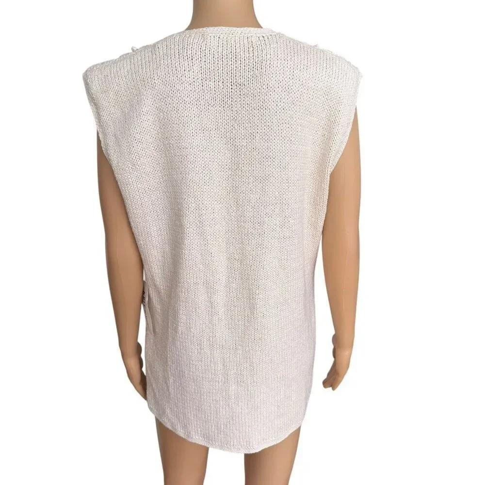 Knit knit vintage silk/cotton knit oatmeal color vest sweater cardigan sz M NWT - Picture 3 of 7